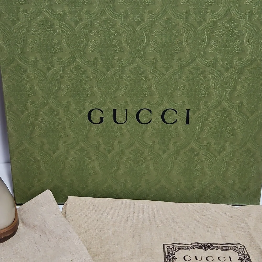 Gucci Women's Unisex Leather Mid-Calf Boot Beige/Tan 8 Shoe Horn Dust Bag Box - Picture 13 of 15